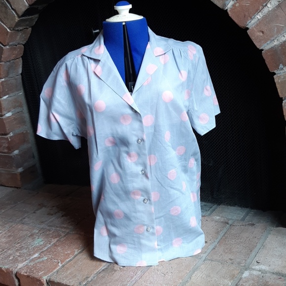 Vintage Grey and pink polka dot button down. - Picture 4 of 5